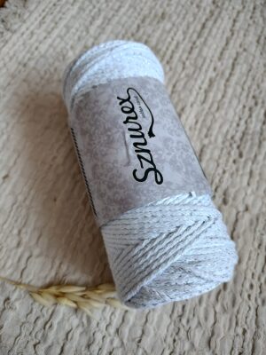 Sznurek do makramy pleciony 3mm Sznurex biały ze srebrną nitką