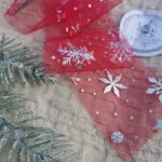 Tiul czerwony w gwiazdki do makramy na metry T49