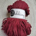 Bobbiny sznurek do makramy Czerwone Wino ze złotą nitką 3mm pleciony 100m