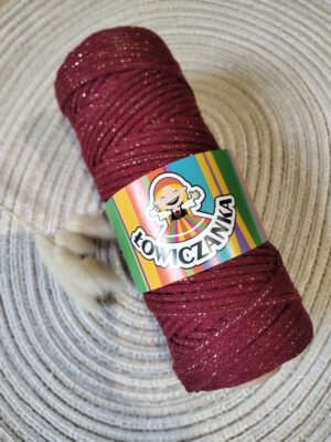 Sznurek pleciony 3mm burgundowy ze złotą nitką Łowiczanka 100m