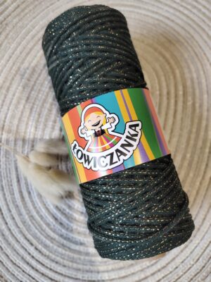 Sznurek pleciony 3mm butelkowa zieleń ze złotą nitką Łowiczanka 100m