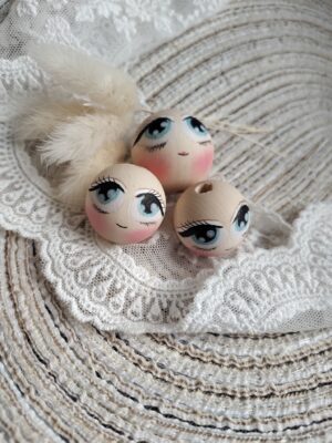 Drewniane główki do aniołka z makramy niebieskie B22