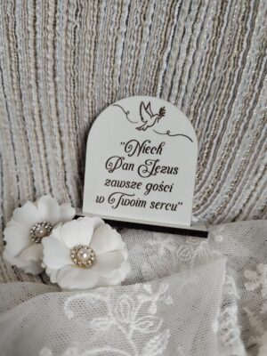 Tabliczka życzenia na I Komunię Świętą z HDF 5,5cm x 5cm H407