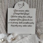 Tabliczka z własnym napisem na I Komunię Świętą z HDF 9cm x 8cm 110 znaków H410