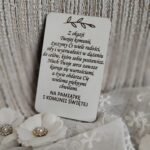 Tabliczka z własnym napisem na I Komunię Świętą z HDF 8cm x 5cm 70 znaków H411