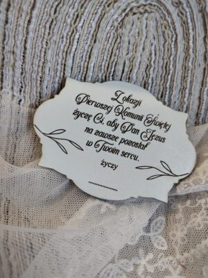 Tabliczka podziękowania na I Komunię Świętą z HDF 7cm x 5cm 35 znaków H419