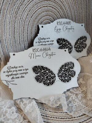 Podziękowania na I Komunię Świętą z własnym napisem z HDF 13cm x 9cm  35 znaków H426