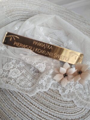 Tabliczka złota na I Komunię Świętą 15cm x 2,4cm PL16