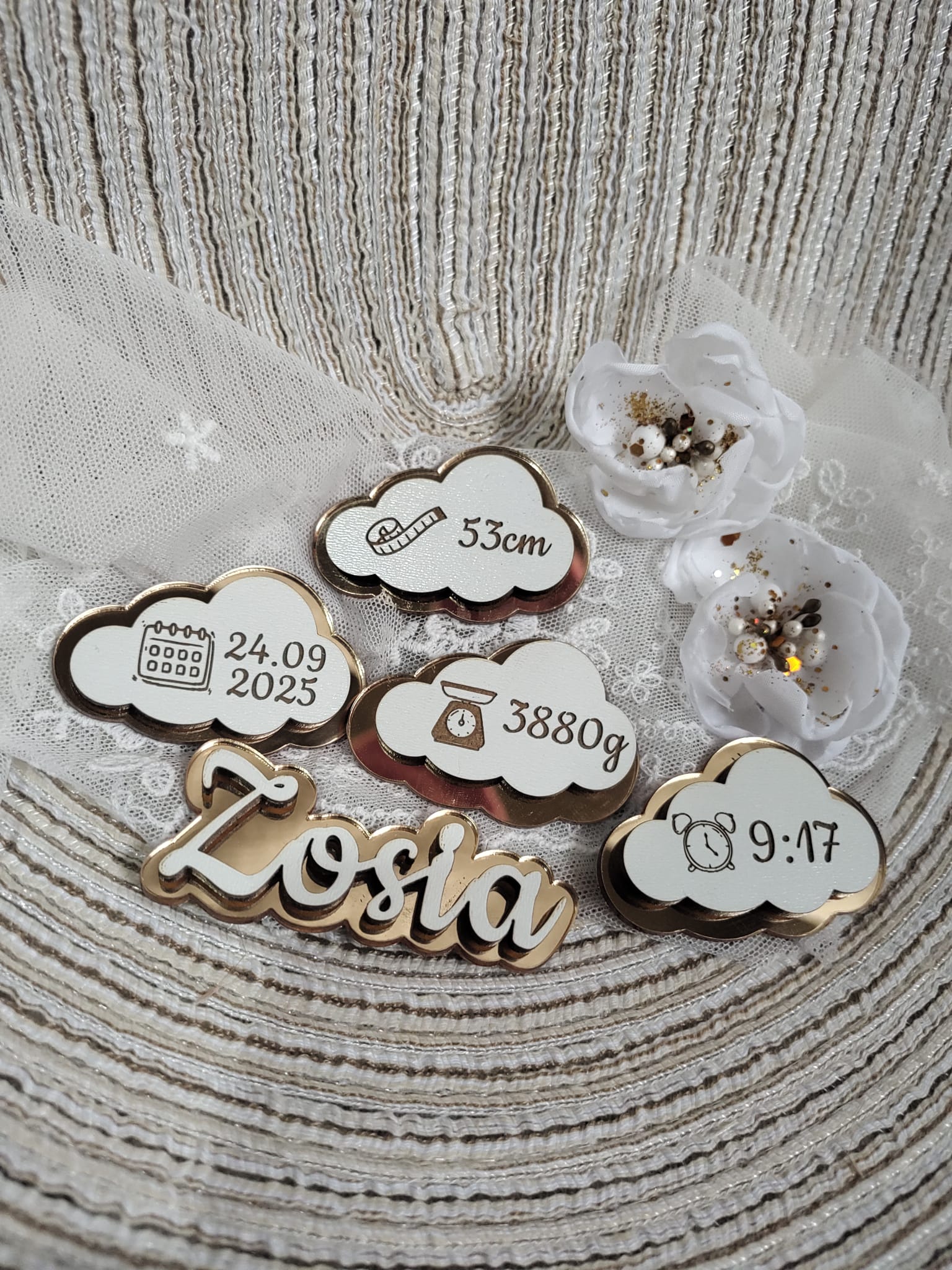 Metryczka złota do makramy 5cm x 3,5cm 120 znaków PL37