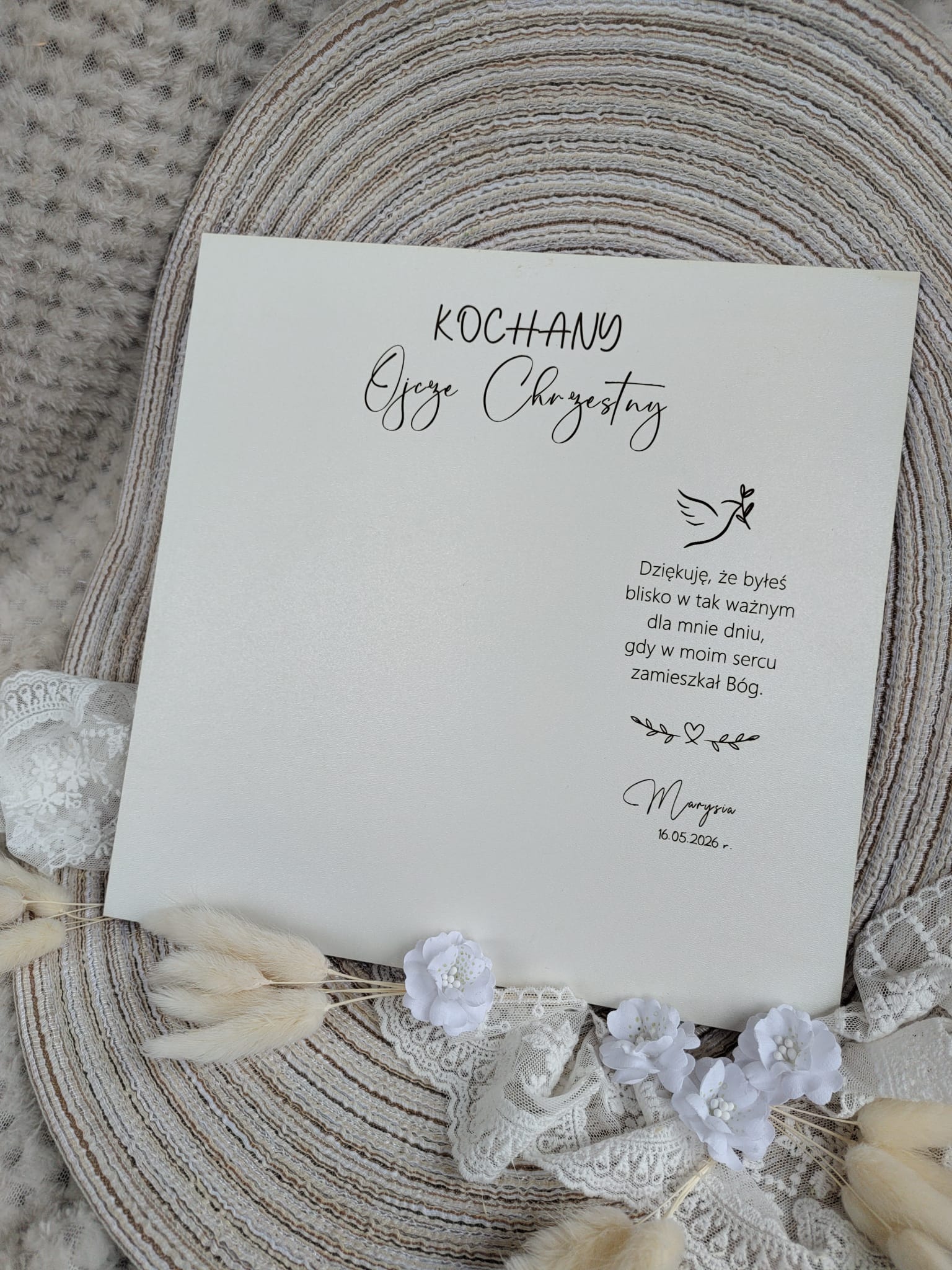 Tło do ramki z makramy Komunia Święta z HDF 25cm x 25cm 35 znaków HT1 - obrazek 2