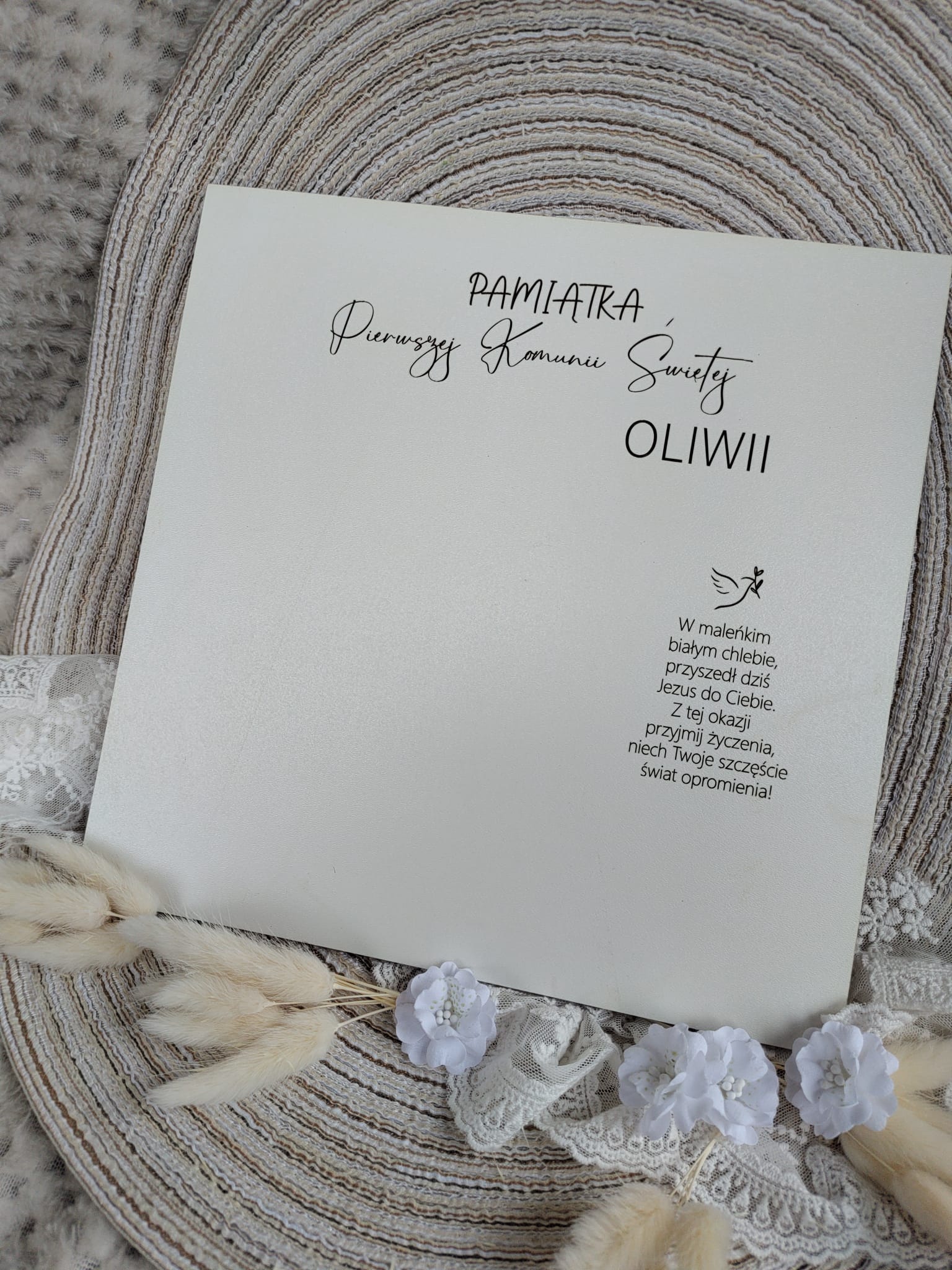 Tło do ramki z makramy Komunia Święta z HDF 25cm x 25cm HT3 35 znaków