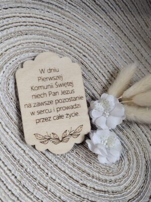Tabliczka na I Komunię Świętą ze sklejki 8,5cm x 5,5cm N929