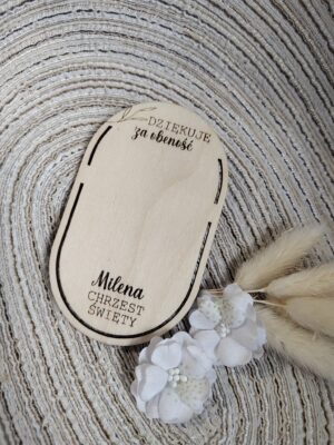 Podziękowanie na Chrzest Święty ze sklejki 10cm x 6cm 35 znaków N922