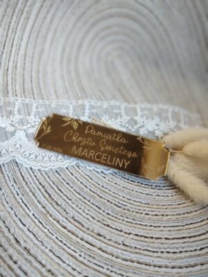 Tabliczka złota do makramy 12cm x 3,5cm  35 znaków PL66