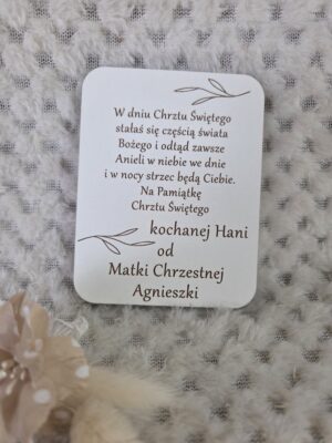 Personalizowana tabliczka na Chrzest z HDF 9cm x 7cm H516 70 znaków