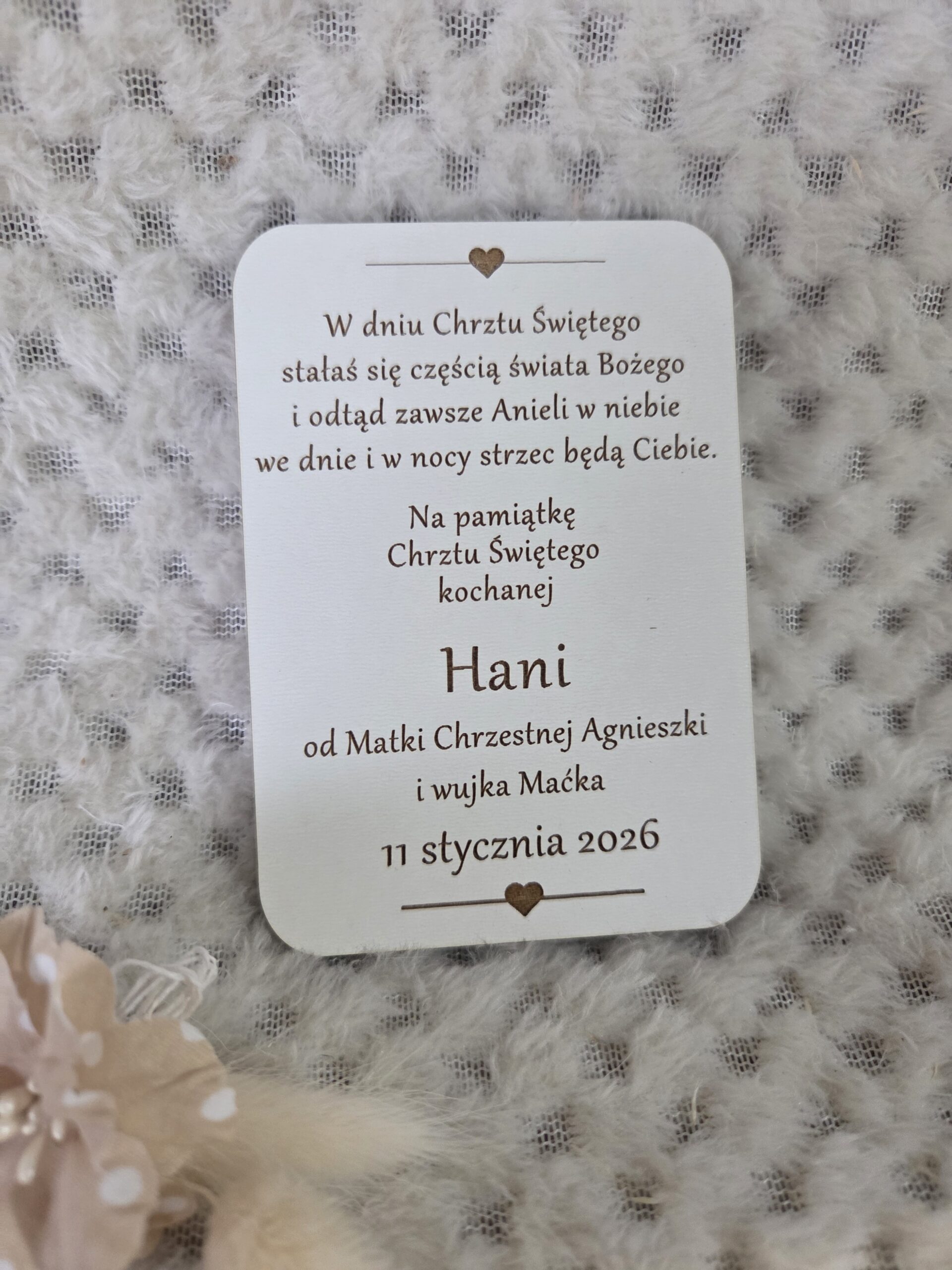 Personalizowana tabliczka na Chrzest z HDF 10cm x 7cm H517 70 znaków