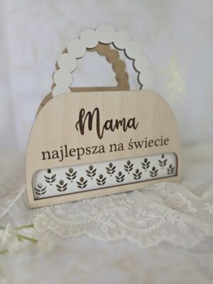 Drewniana Torebka na Kwiaty na Dzień Mamy 15cm x 15cm H526