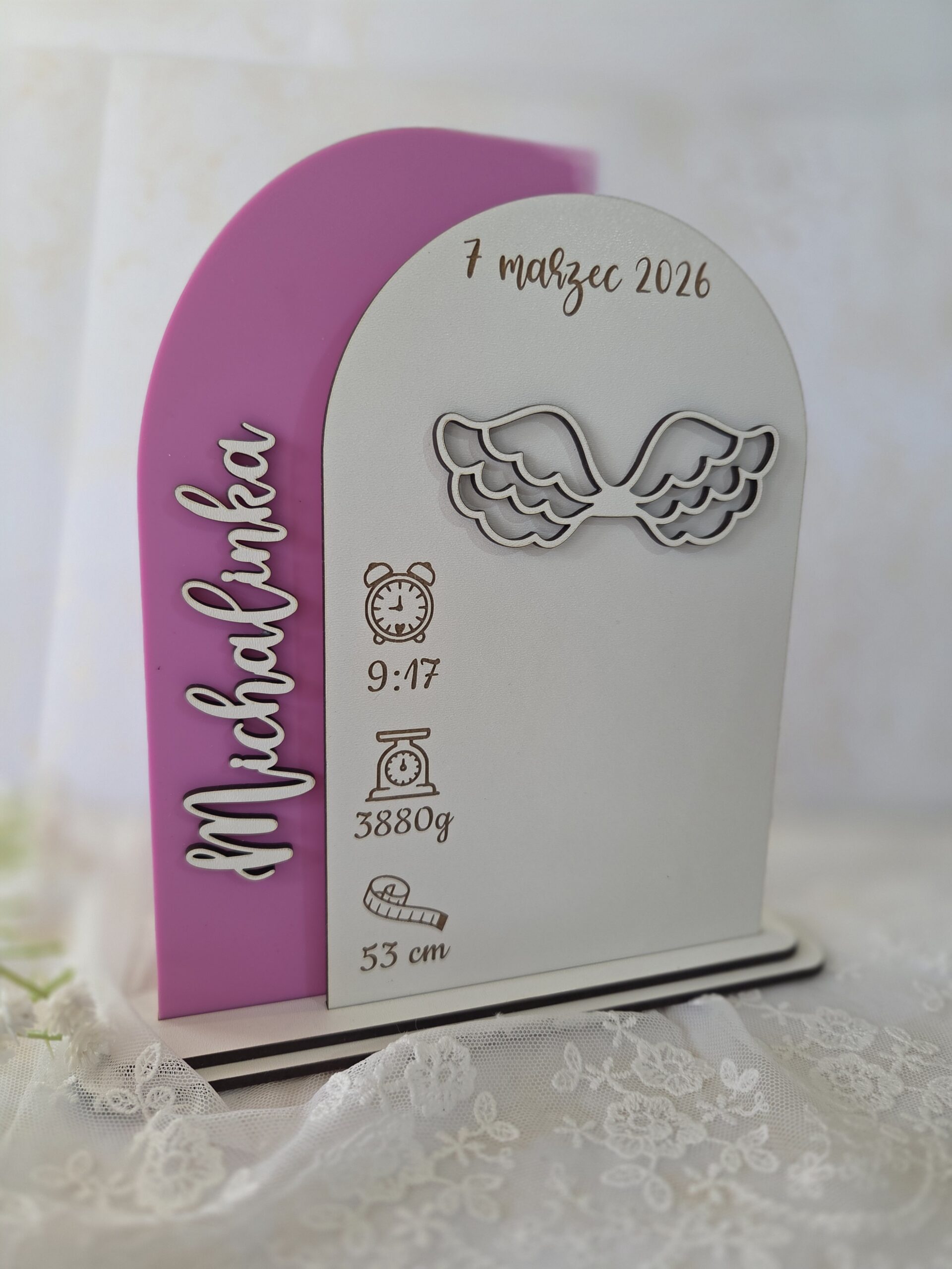 Stojąca Metryczka 3D dla Dziecka – Personalizowana Baza 20cm x 18cm 100 znaków KPL13 - obrazek 2