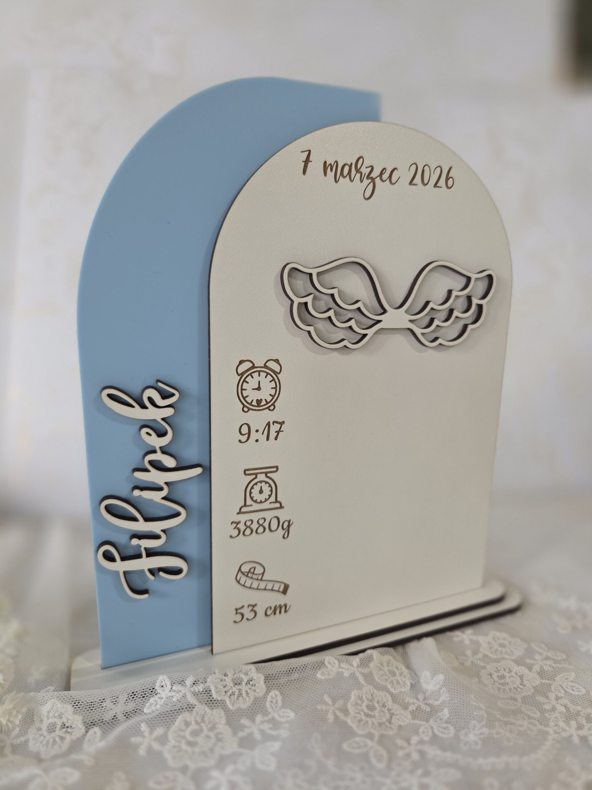 Stojąca Metryczka 3D dla Dziecka – Personalizowana Baza 20cm x 18cm 100 znaków KPL13 - obrazek 3