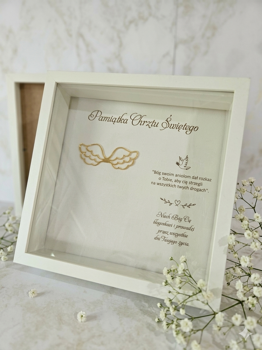 Baza tło do ramki na Chrzest Święty – Biały HDF grawerowany 25x25 cm / 23x23 cm HT23