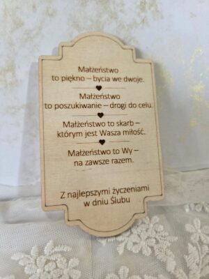 Drewniana tabliczka ślubna grawerowana ze sklejki 12x7cm N1023