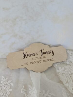 Drewniana tabliczka ślubna grawerowana ze sklejki personalizowana 10x5cm 50 znaków N1019