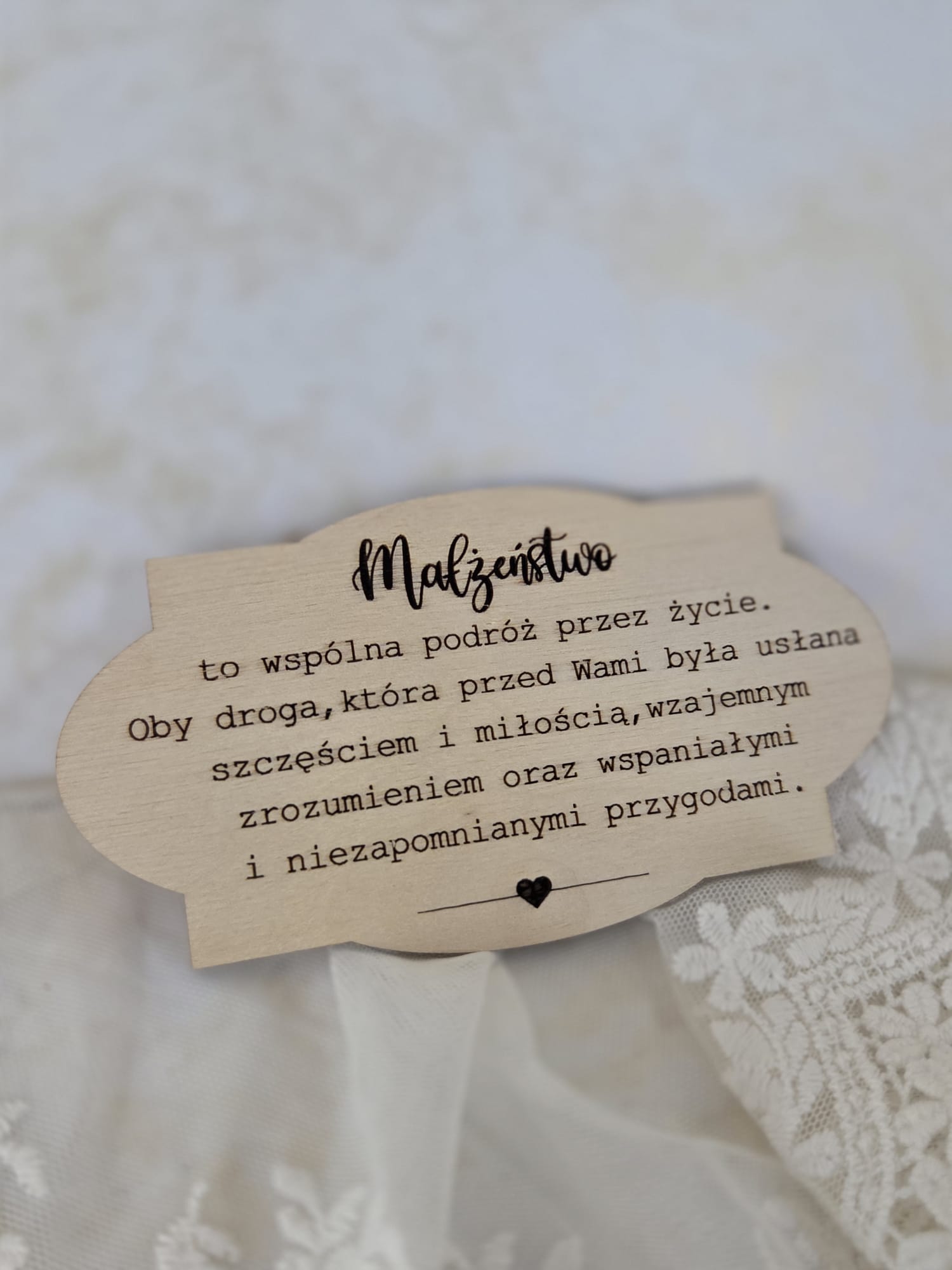 Drewniana tabliczka ślubna grawerowana ze sklejki 12x6,5cm N1020