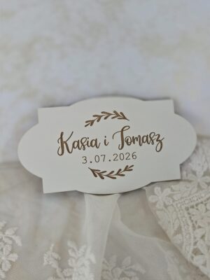 Tabliczka ślubna z białego HDF personalizowana grawer imiona data 10x5,5 H549 50 znaków