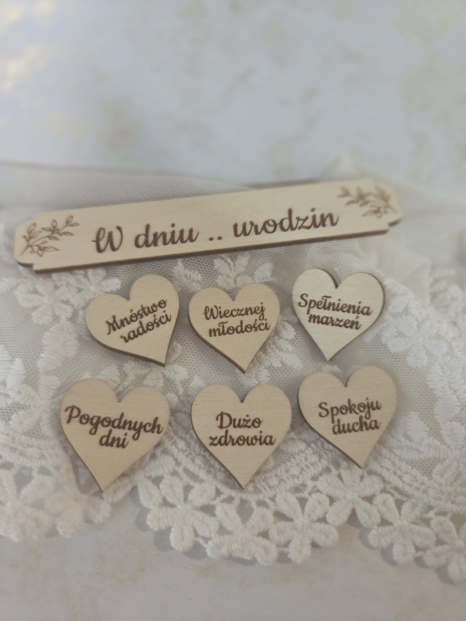 Tabliczki do Makramy W dniu urodzin Zestaw 7 szt Sklejka Rękodzieło 15x3cm N1038