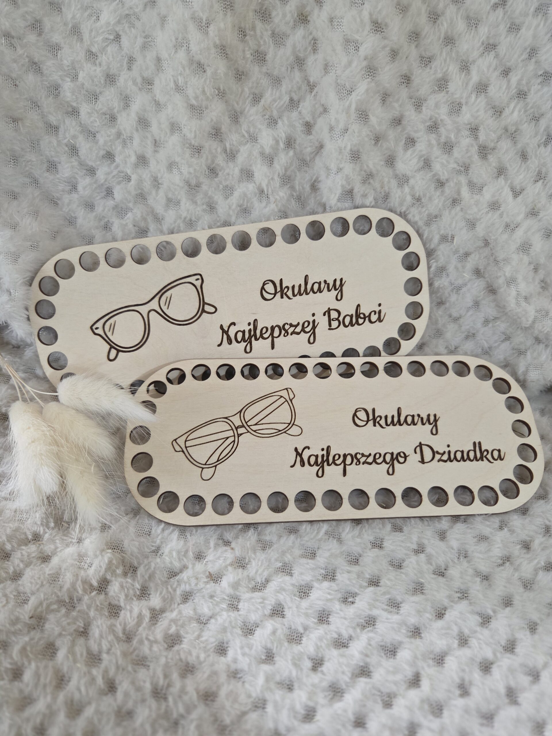 Drewniana baza do etui na okulary – Organizer ze sklejki do szydełkowania (Dzień Babci i Dziadka) 19x8cm N1205